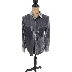 Pilcro Velvet Button Down Shirt XS Gray Long Sleeve Holiday Party Casual Soft